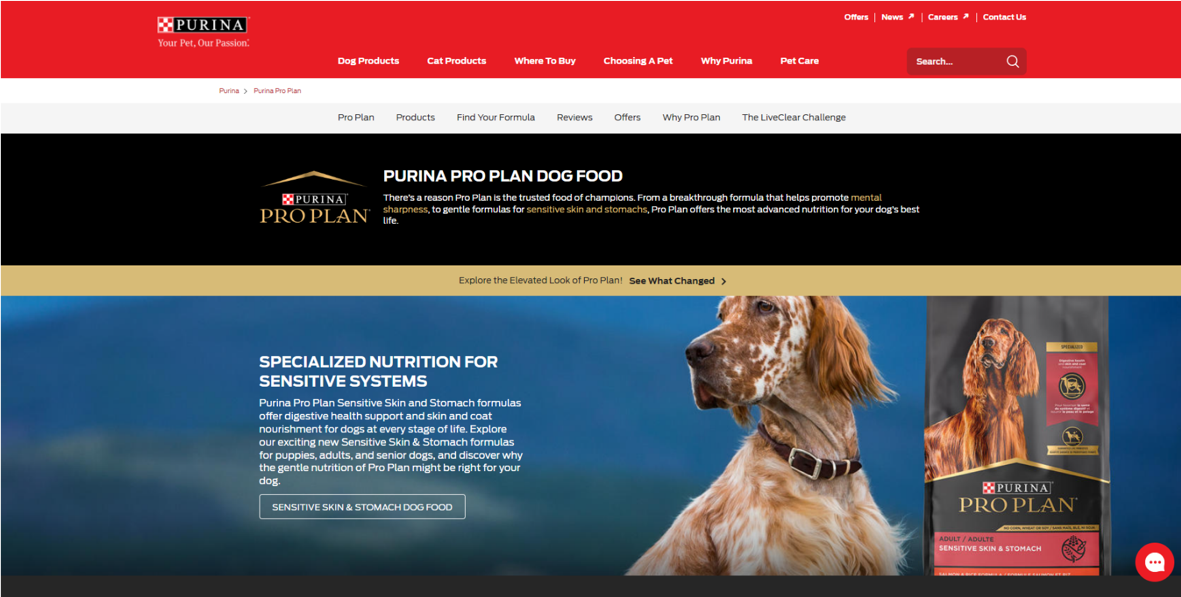 Purina Pro Plan Dogs webpage