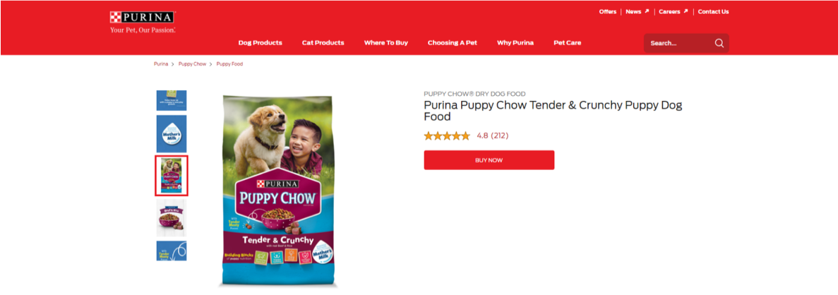 Purina Puppy Chow dog food webpage